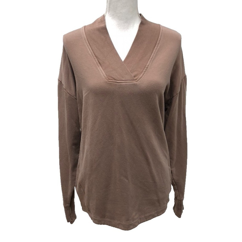 Athleta Clarity V Neck Sweatshirt Womens Medium Brown Comfort Athleisure